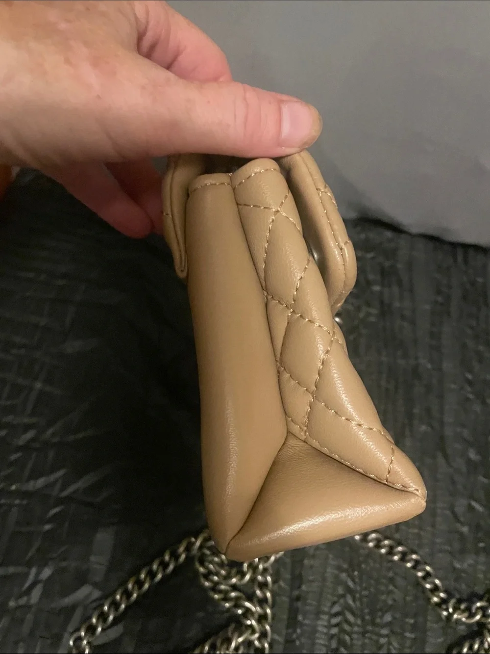 Quilted Leather Chain Shoulder Bag - Beige by Kurt Geiger